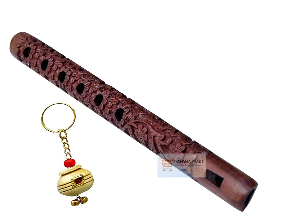 Flute Bansuri Wooden Lord Krishna Musical Instrument Hand Carved Rosewood Brown C Key Wooden Key Ring-image-5