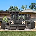 ovios Patio Furniture Set, 5 Pieces Outdoor Wicker Rattan Sofa Couch with Ottomans and Comfy Cushions, All Weather High Back Conversation Set for Backyard Porch Garden, Black