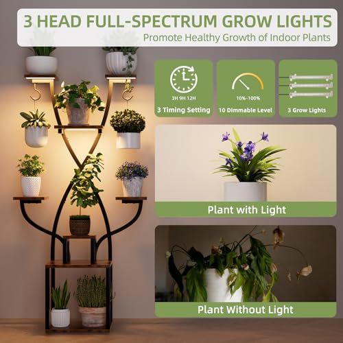 Plant Stand Indoor with Grow Lights - 8 Tier Metal Shelf for Multiple Plants, 64" Corner Stand for Indoor Plants, X-Shaped Plant Rack for Home, Living Room, Office, Patio — view 4