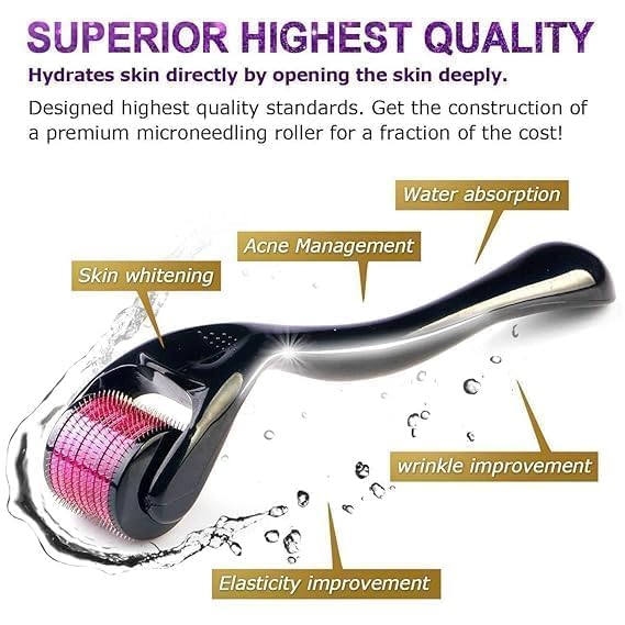 BLUE CRANE HAIR roller 0.5 mm With 540 Titanium Alloy Needles | Promotes Beard Growth & Reduces Acne Scars | Safe & Effective To Use (WHITE, Medium) 3