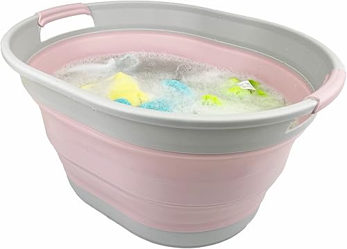 Miniatura 6 de SAMMART Juego de 2 cestas plegables de plástico para la ropa sucia de 23 litros (6 galones), tina ovalada, contenedor de almacenamiento plegable,