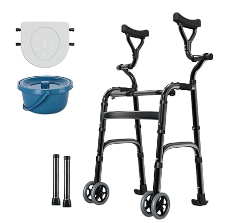 歩行補助器, 4輪キャスター付き, 軽量アルミ製,りたたみ 松葉杖 5段調節可能 ブレーキ付き 軽量 歩行補助 防水 キャスター付 伸縮 耐摩耗性 アルミ製 多機能 リハビリ 交互 固定 コンパクト トイレ補助 お風呂用車いす