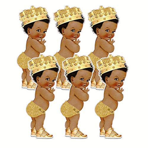 ArtPaperWonders Gold Prince Party Cut-Outs, Royal Birthday Baby Shower African American Prince Decor (4