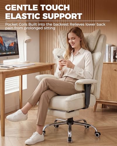 Image of GTPLAYER Big and Tall Office Chair, Wide Ergonomic Gaming Chair with Deluxe Embossing Designed Leather with Foot Rest,150Reclining Adjustable Soft Armrests Pocket Spring Back Support and Pillow
