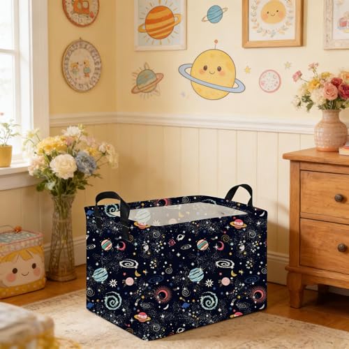 Image of Rectangular Star baskets,Storage Basket,Waterproof foldable laundry basket for Kids,Cute Toys Storage Bin Organizer,Book bins,Starry Sky Galaxy Room Decor(Stars)