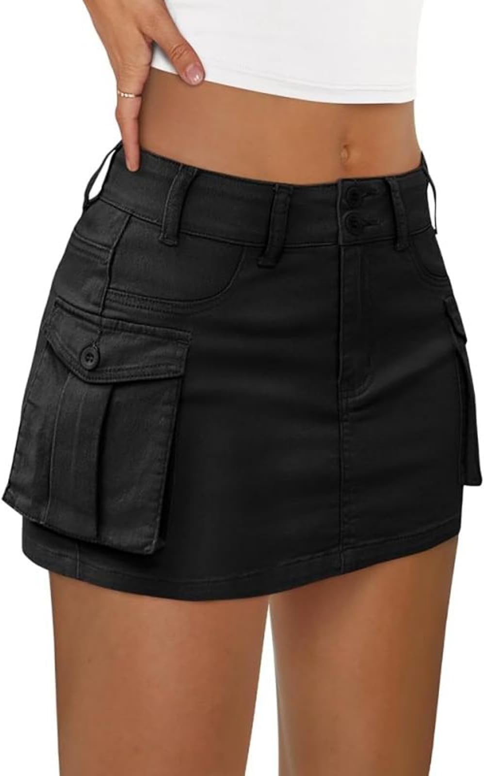 Women Cargo Mini Skirt Denim Jean Dress with Pocket