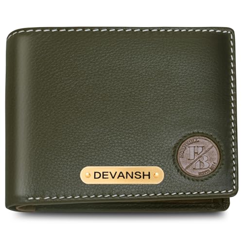 Image of HORNBULL Men's Personalized Wallet I Customized Slim Stylish Leather Purse with Name I Unique Birthday Gift for Men Boy Love Husband (Oliv /MUD)