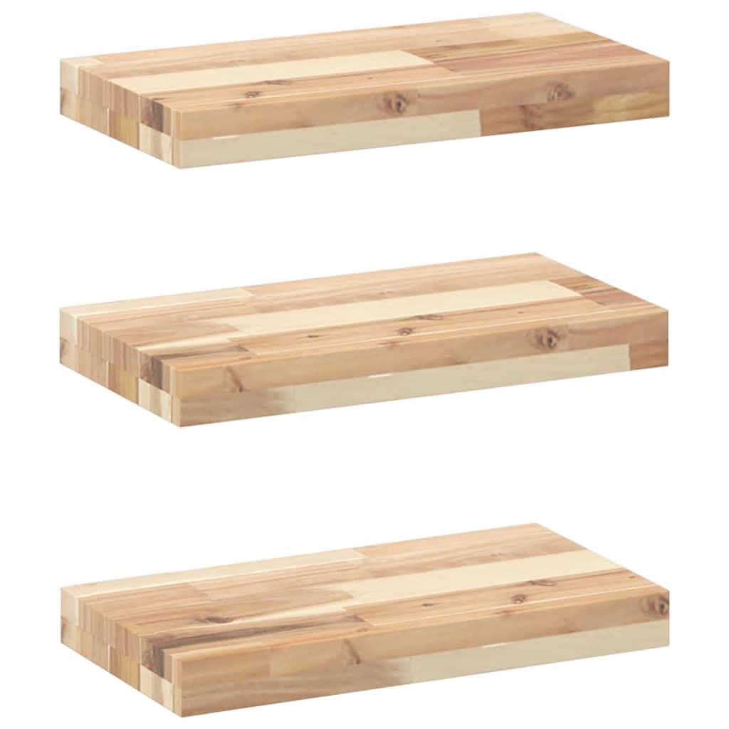 Juego de 3 estantes flotantes, 40 x 20 x 4 cm, de madera maciza, de acacia, sin tratar, para salón, cocina, dormitorio, baño, estante flotante, rectangular, natural