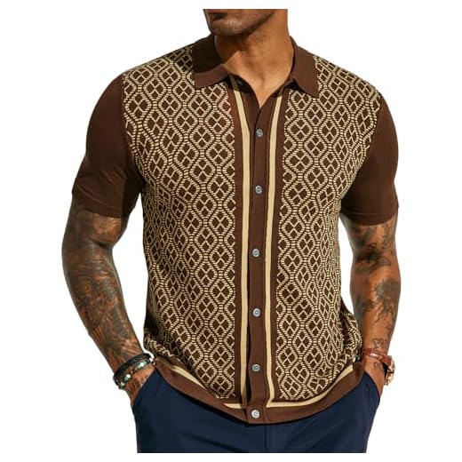 PJ PAUL JONES Men's Knitted Polo Shirt Button Down Knitwear Contrast Knitted Polo Shirts for Summer Coffee