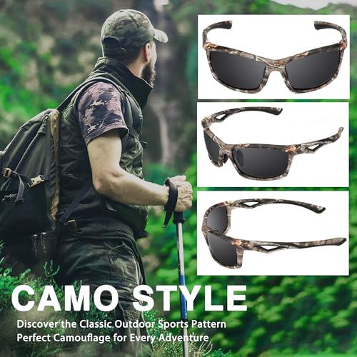 Image of Camo Polarized Wrap-around Sport Sunglasses for Men Women UV400 Driving Fishing Hunting Sun Glasses