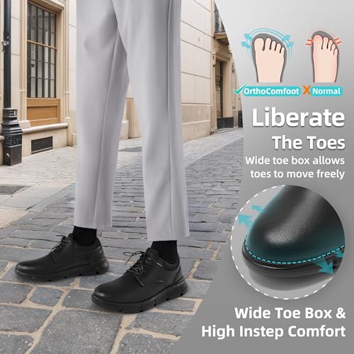 Mens Orthopedic Wide Business Leather Dress Shoes - Arch Support Plantar Fasciitis Classic Oxford - Comfortable Cap Toe Orthotics Patent Tuxedo Sneakers for Foot and Heel Pain Relief2