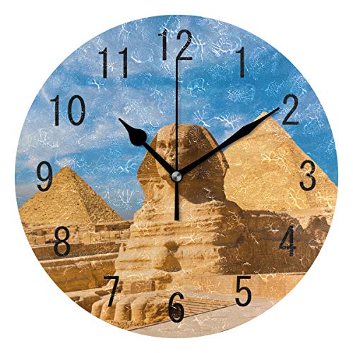 Use7 Home Decor - Reloj de Pared de acrílico Redondo con diseño de pirámide egipcia y espinilla, no se rasga y es silencioso, para salón, Cocina, Dormitorio