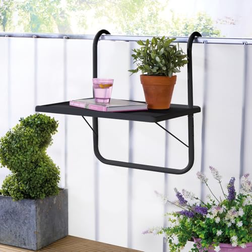 3 Pagen Balkontisch klappbar schwarz Hängetisch für kleinen Balkon platzsparend funktional und wetterfest Klapptisch für Balkon- & Terrassengeländer Maße Tischplatte: 40 x 52 cm