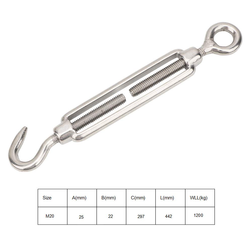 Gancho de aparejo de cadena ajustable con tensor de acero inoxidable 304 (m20)