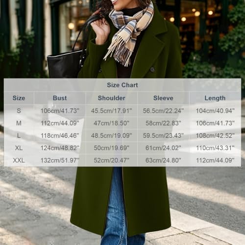 Long Winter Coats for Women Notch Lapel Double Breasted Trench Coat Peacoat - image 4