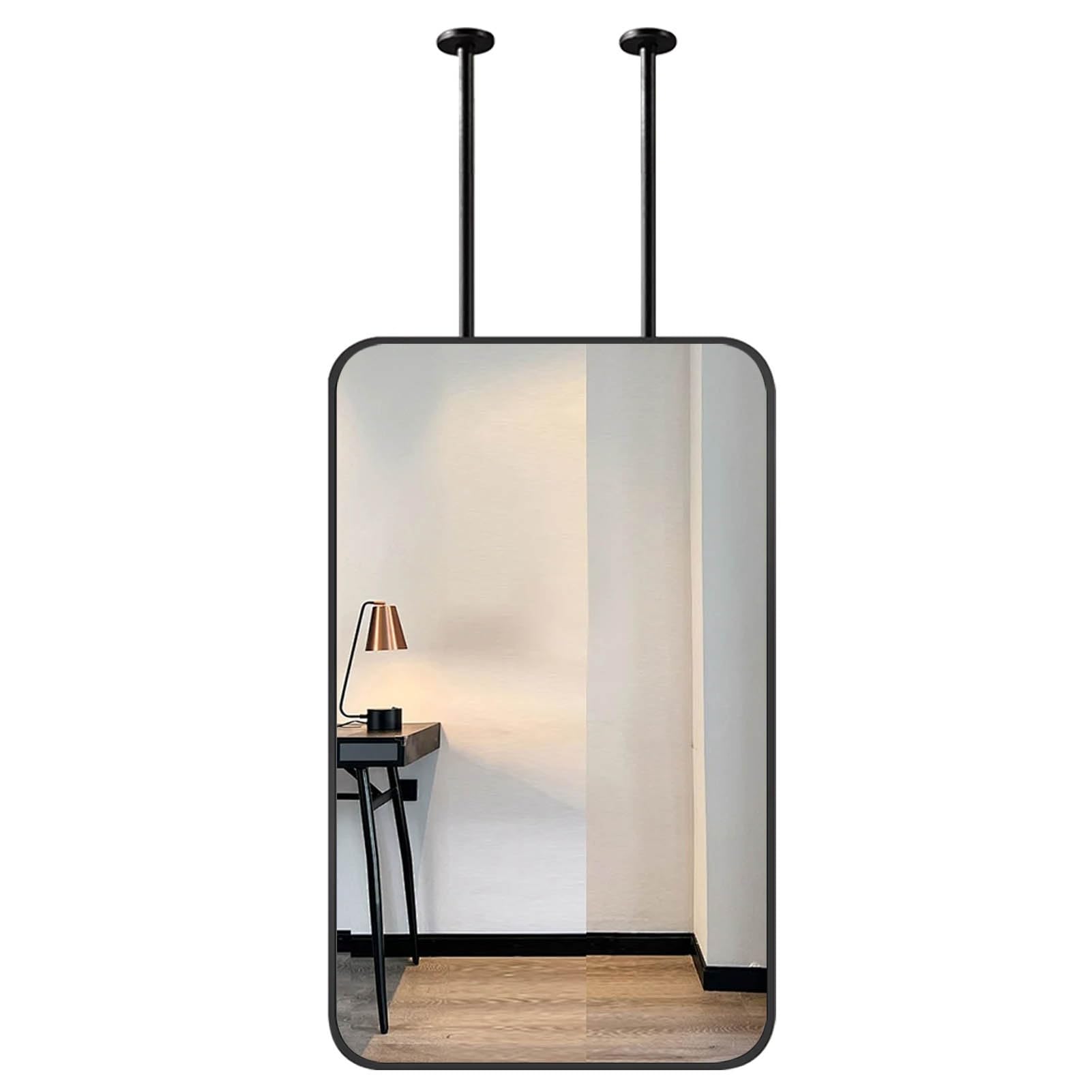 SXFSDOU Bathroom Mirror Vanity with Black Metal Frame and Double Boom Floating Decorative - Rectangle Ceiling Mounted Mirrors Customizable(50cmx70cm)