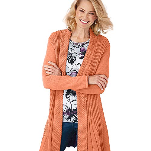 Cardigans for Women Long Sleeve Midweight Swingy Knit Cardigan Sweater W/Pocket-Coral (2X)2