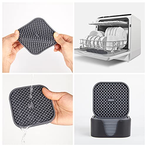 Set of 6 Silicone Drink Coasters with Holder, Deep Grooved, Absorbent, Large 4 inch Square Cup Mat - Image 3
