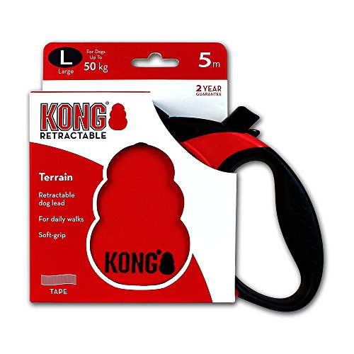 Kong Coleira retrátil para cães Terrain, grande, vermelha, 4,8 m de comprimento