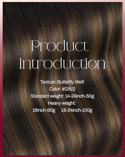 Image of Moresoo Butterfly Weft Hair Extensions, Balayage Brown, Remy Human Hair | 24 Inch 50g, flowing remy human hair gives graceful balayage length for travel, bridal events and refined hairstyles
