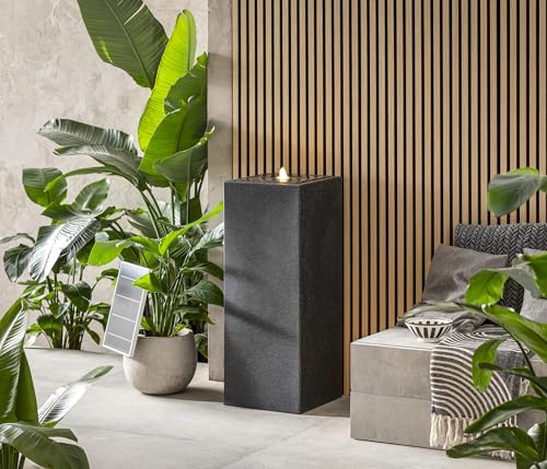 Dehner Gartenbrunnen Glonn, Solarbrunnen frostbeständig, Brunnen für Außen, mit LED Beleuchtung, ca. 90 x 35 x 35 cm, Polyethylen, schwarz