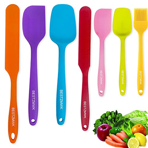 Silicone Spatula - 7 Spatulas Silicone Heat Resistant - Mini Rubber Spatula Set - Cooking Spatulas for Nonstick Cookware - Colorful Baking Kitchen Spatula Set - One Piece Design Spoon (Multicolor)