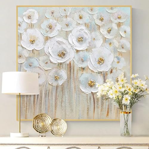 Tableau fleurs blanches 3D toile pure poésie murale pour votre chambre - 4