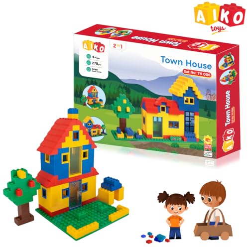 Image of AIKO Town House Set No. 6 | 278 Premium ABS Plastic Building Blocks | Multi-Colour Construction Toy for Kids | STEM Educational Blocks with Idea Book | Best Gift for Boys & Girls
