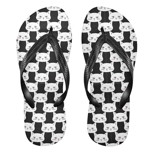 Burbuja White Cat Faces Flip Flops for Women Men, Soft Thong Sandals Rubber Slippers for Pool Beach Essentials