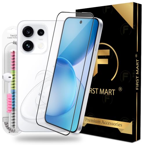 Image of FIRST MART Tempered Glass for Oppo Reno 16c, 9H 0.3 mm Full-Glue Screen Protector with Cable Protector, 3D Edge-to-Edge, HD Clear, Case-Friendly, Black, Pack of 1