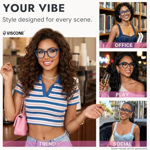Image of VISOONE Square TR90 Lightweight Anti Glare UV400 Gaming Computer Glasses | 99% Digital Screen Filter Non-Prescription Clear Lens Oversized Frame Trendy Fashion Blue Light Blocking Women Men NOE