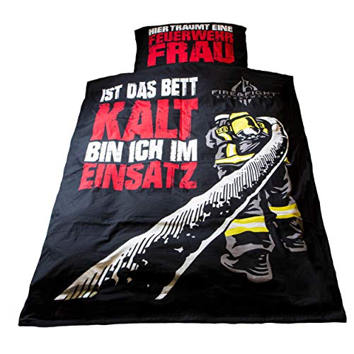Hier träumt eine Feuerwehrfrau Bettbezug Kopfkissen 80 x 80 Deckenbezug...