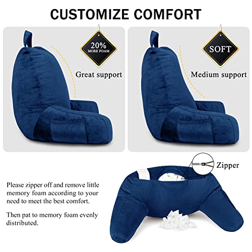 Lovtex Reading Pillow With Removable Cover, Back Pillow For Sitting Up In Bed With Arms And Pockets, Bed Rest Pillow Adult, 20 X 15 Inches(Navy Blue) #TOP2
