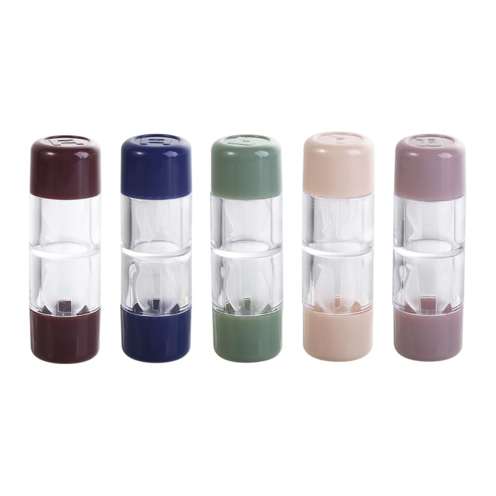 Vctitil 5pcs Contact Lens Case Clear Candy-Colored Capsule Shape Portable Outdoor Travel Sealed Contact Lens Container(Coffee/PurPle/Beige/Green/Blue)