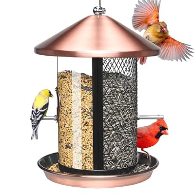 Kingsyard Metal Bird Feeder for Outdoor Hanging - Chew Proof Bird Finch Cardinal Feeder with Dual Chamber of 4 lbs Capacity for Bluebird, Antique Copper