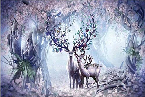 ZOOLD Kreuzstich Kits Waldelch 40X50cm DIY Kreuzstich-für Erwachsene Kinder Anfänger-Kunst Hand 11CT vorgedruckte Leinwand Cover