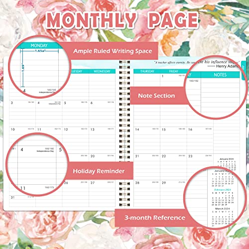 Teacher Planner 2023-2024 - 2023-2024 Teacher Planner, Academic Planner 2023-2024 From July 2023 To June 2024, 8" X 10", Teacher Lesson Plan Book With Quotes, Strong Twin-Wire Binding - Floral #TOP3