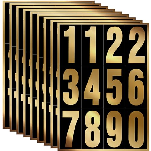 Image of Tenare 96 Pcs Vinyl Number Stickers 0-9 Reflective,4 Inch,Gold in Black | Waterproof Self Adhesive for Mailbox Address, Door Signs, Trash Cans, Trucks, Outdoor Home Business Use, Durable Vinyl