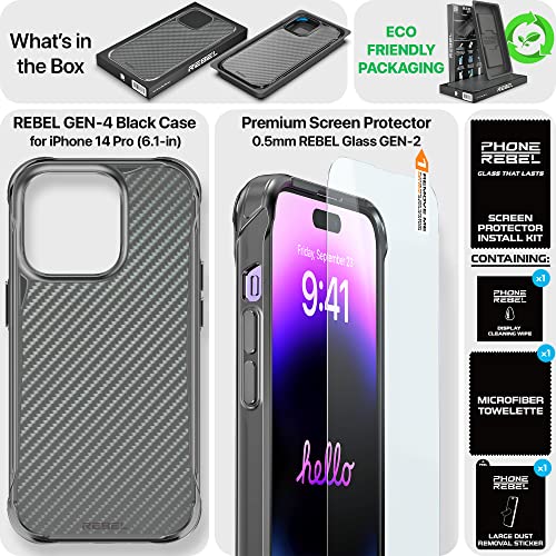 Rebel Phone Iphone 14 Pro Case [Gen-4 Series Aramid Fiber] Strong Magsafe Compatible, Protective Shockproof Corners, Metal Buttons, Upgraded Slim Case For Iphone 14 Pro 6.1 Inch 2022 (Black) #TOP5