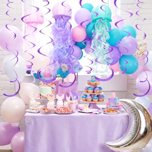 Image of 24 PCS Purple Hanging Swirl, Sparkle Ceiling Hanging Decorations, Plastic Streamer Party Decorations with Double-Swirls and Single-Swirls for Birthday Decorations,Halloween, Wedding, Graduation