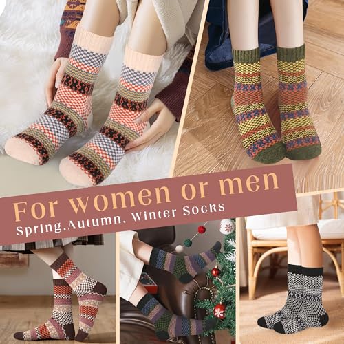Image of LOCONHA Womens Wool Socks 5 Pairs Winter Warm Sock Thick Knit Cabin Cozy Crew Soft Socks Gifts for Women