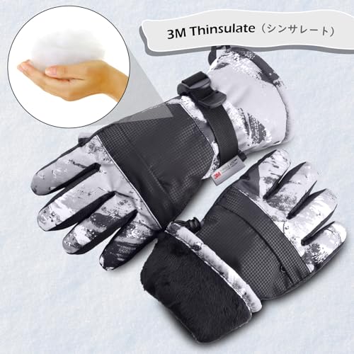 TRIWONDER Guantes de Esquí para Niño Guantes Impermeable Cálido Térmicos para Snowboard Nieve Ciclismo Esquiar Deportes Invierno al Aire Libre (B - Gris, XS (7-9 años)) - imagen 5