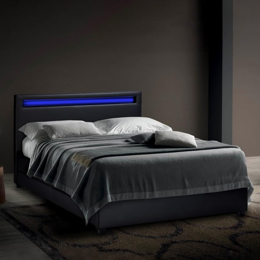 Produce Shop Letto Matrimoniale 2 piazze Moderno con Rete testiera LED cassetti 160x190 Geneva King - Nero