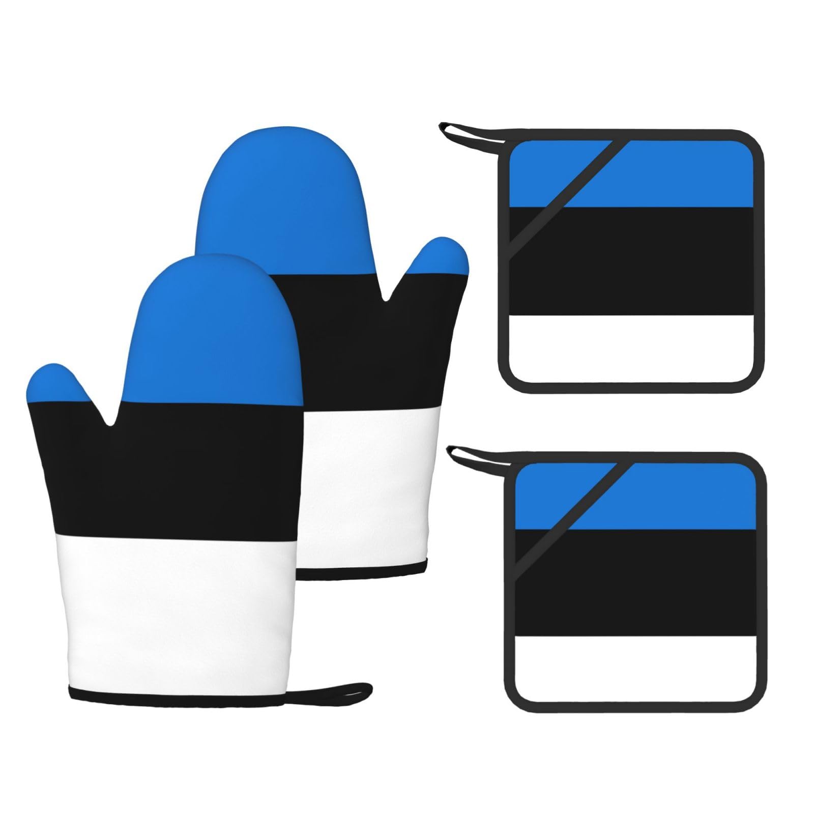 Nimongt Black Flag Of Estonia Print Heat Resistant Gloves Pads Reusable Kitchen Set Oven Baking Grilling Cooking