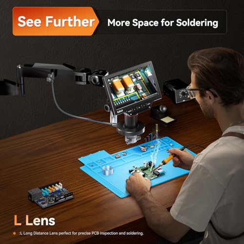 Image of Elikliv EM3K-3D Max 3D Digital Microscope with Magnetic Dual Lens, 3K HDMI, 10.1 inch Flex Arm, Coin & Electronics Repair Microscope with Ring Light, 64GB Card Included
