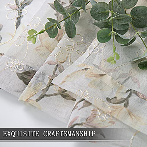 Tollpiz Floral White Sheer Tier Curtain Flower Print Vine Embroidery Kitchen Half Curtains Rod Pocket Café Voile Window Curtain For Bathroom, 30 X 36 Inches Long, Set Of 2 Panels #TOP6