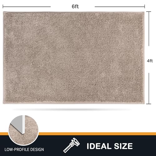 PURRUGS Easy Care Area Rug 4ft x 6ft, Non-Slip Machine Washable Entryway Rug, Dog Door Mat, Stain Resistant Accent Rug for Hallway, Living Room, Bedroom and Mudroom, Taupe