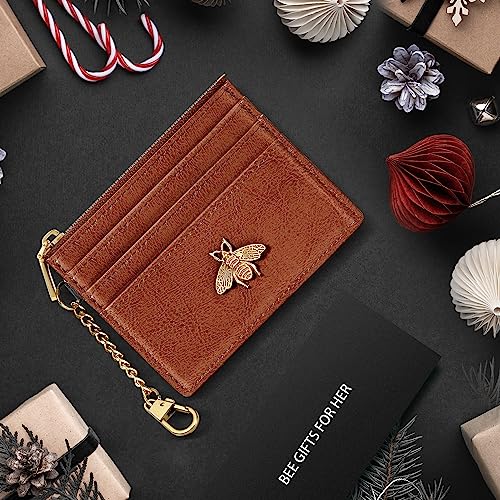 Image of SEAVILIA Card Holder Keychain Wallet for Women with ID Window RFID Coin Purse Bee Gifts Slim Minimalist Small Wallet