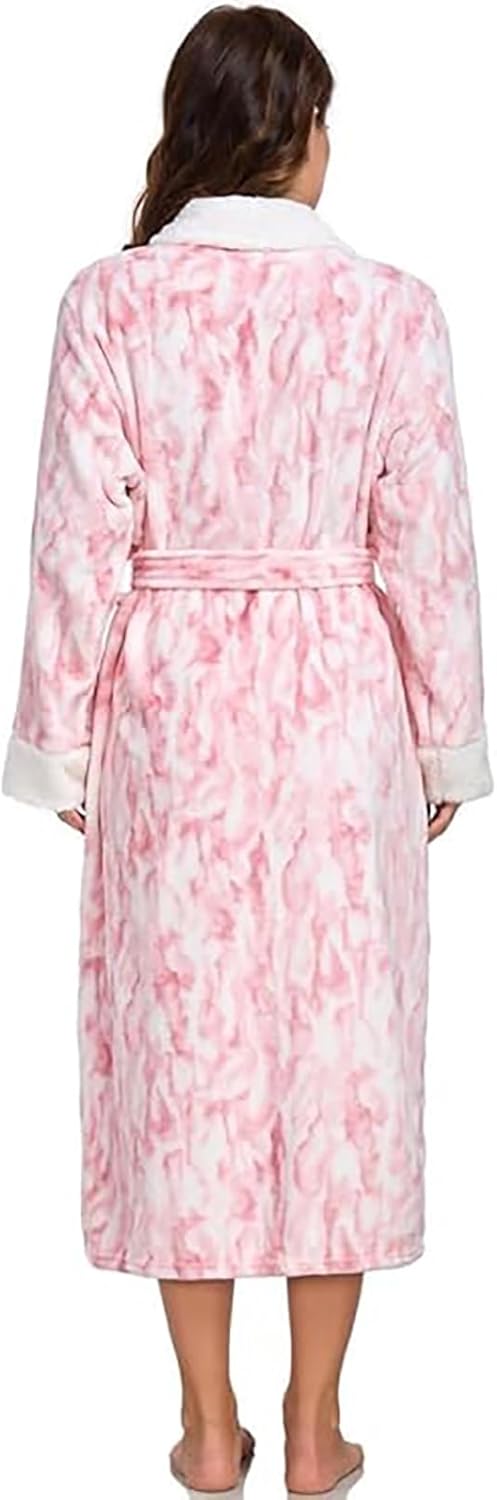 RONGTAI Plush Fleece Bathrobe for Women, Long Robe with Two Side Pockets and Belt, Warm and Cozy Fluffy Sleepwear Nightgown - Image 3