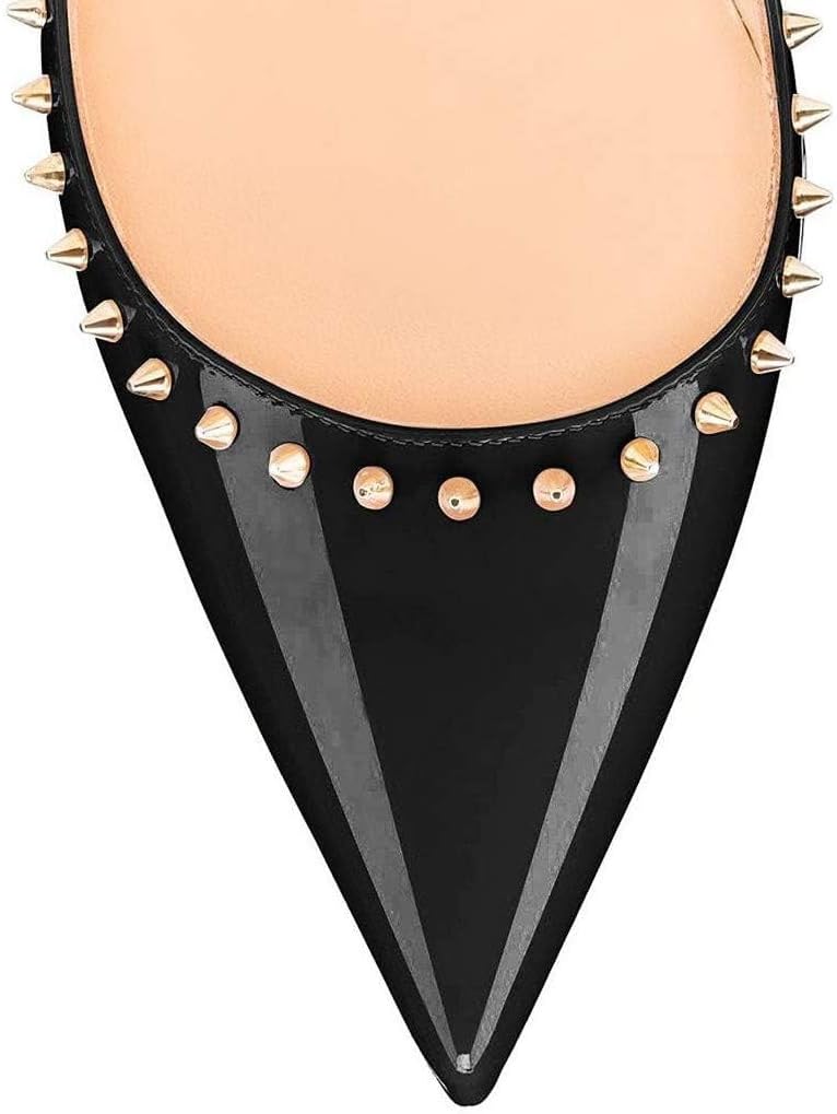 FSJ Women Bridal Pointed Toe Chunky Block High Heel Crystal Pumps Slip on Wedding Thick Comfort Evening Dress Studded Rivets Shoes